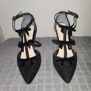 Black Suede 3-bow strap high heels